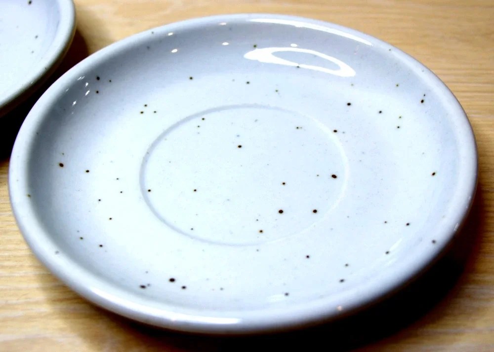 Galaxy 1960 Milkstone Ceramic Saucers Set 2 Speckled Retro Stoneware Art Pottery